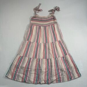 Thread And Supply Dress WMN SZ XS Striped Multicolor Smocked Top Tie Straps Midi